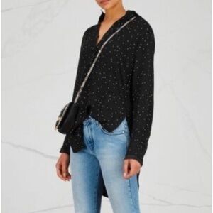 RAG & BONE | 1/2 Button Ari Blouse Top in Black‎ & White Cross Print Sz. Large